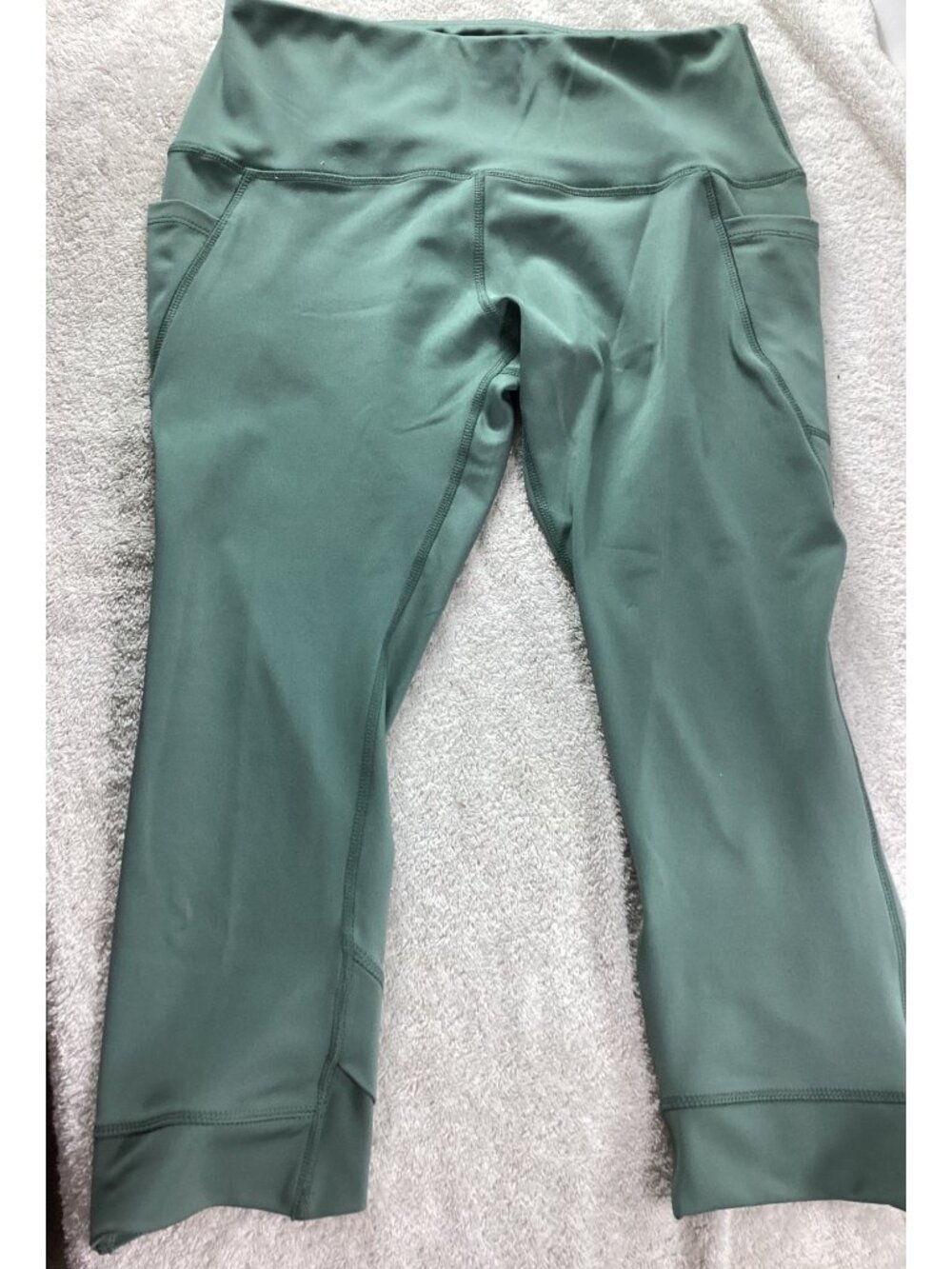 NYL Green High-Waisted Stretch Athletic Leggings*Pants*Side Pockets* Size L*EUC